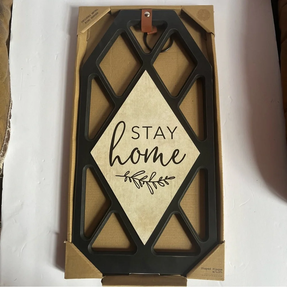 Stay Home Black and Cream Wall Decor‎